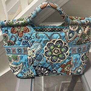 Vera Bradley Turquoise Floral Quilted Tote with Brown & Green Accents
